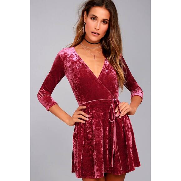 Lulus Dresses & Skirts - Lulus Shine of Your Life Wine Red Velvet Holiday Wrap Dress Women's Size Small